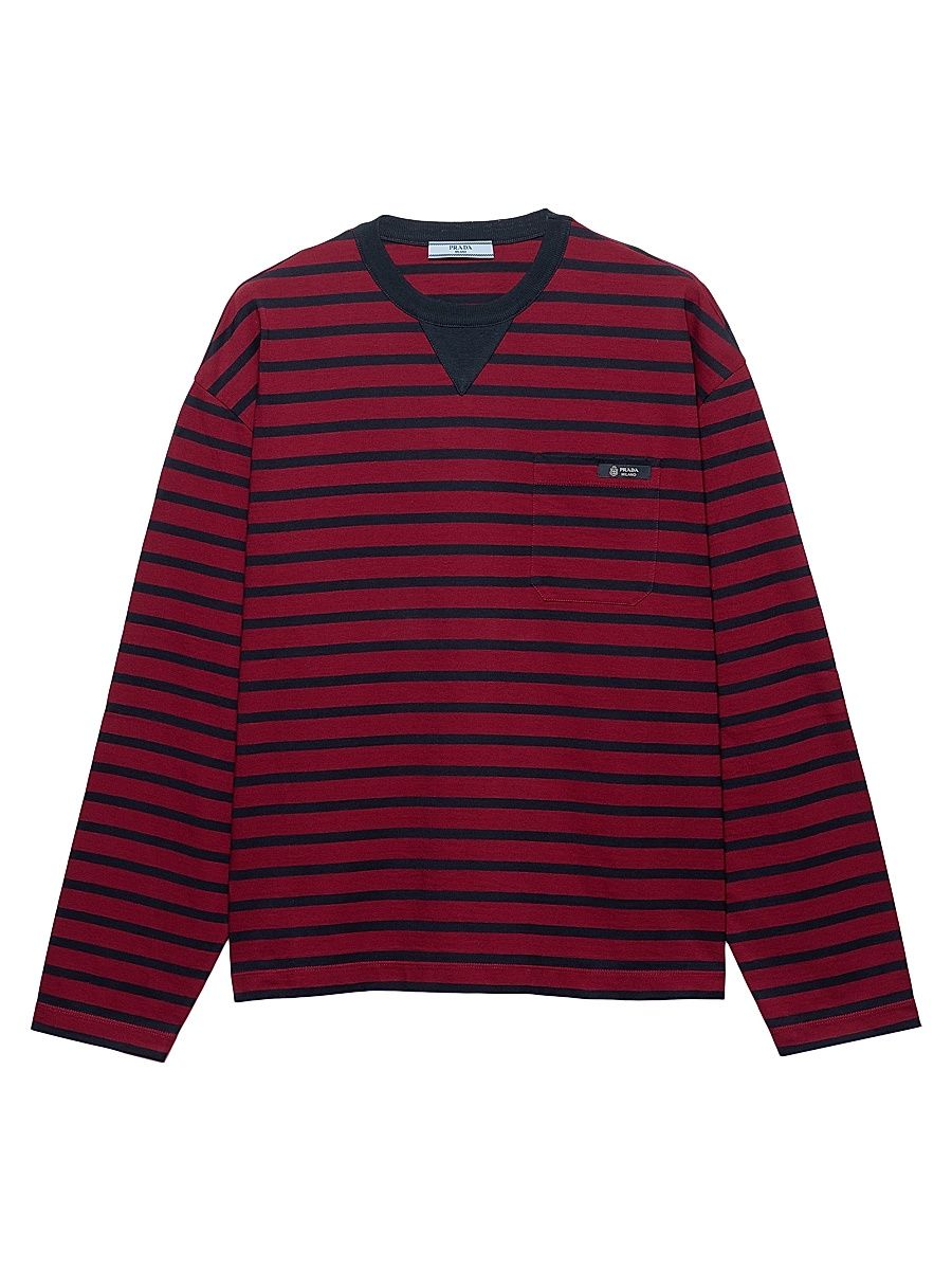Women's Long-Sleeved Striped Jersey T-Shirt - Dark Red - Size Large