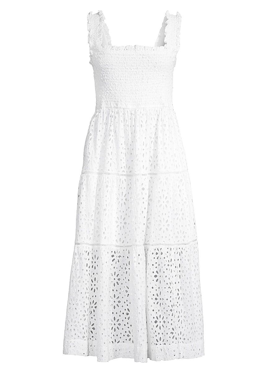 Women's Kristen Cotton Eyelet Midi-Dress - Fresh White - Size XS