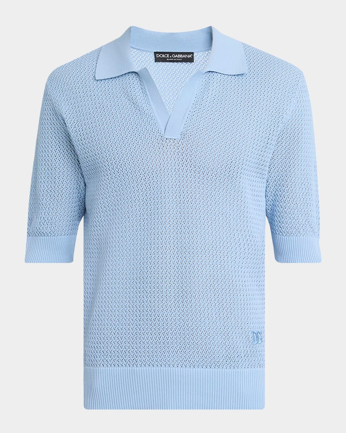 Men & apos;s Cotton Mesh Knit Johnny Collar Polo Shirt