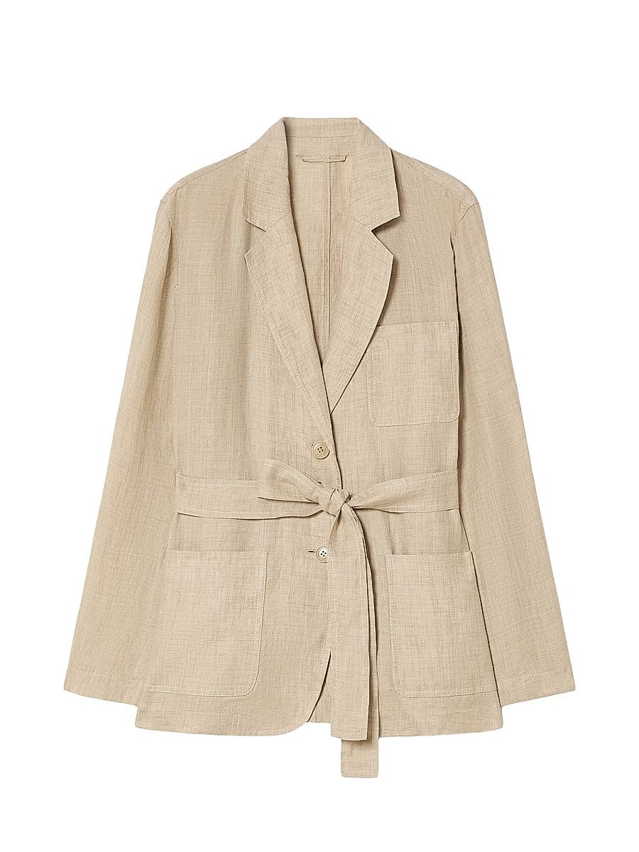 Women's Open Jacket in Washed Linen - Sand - Size 20