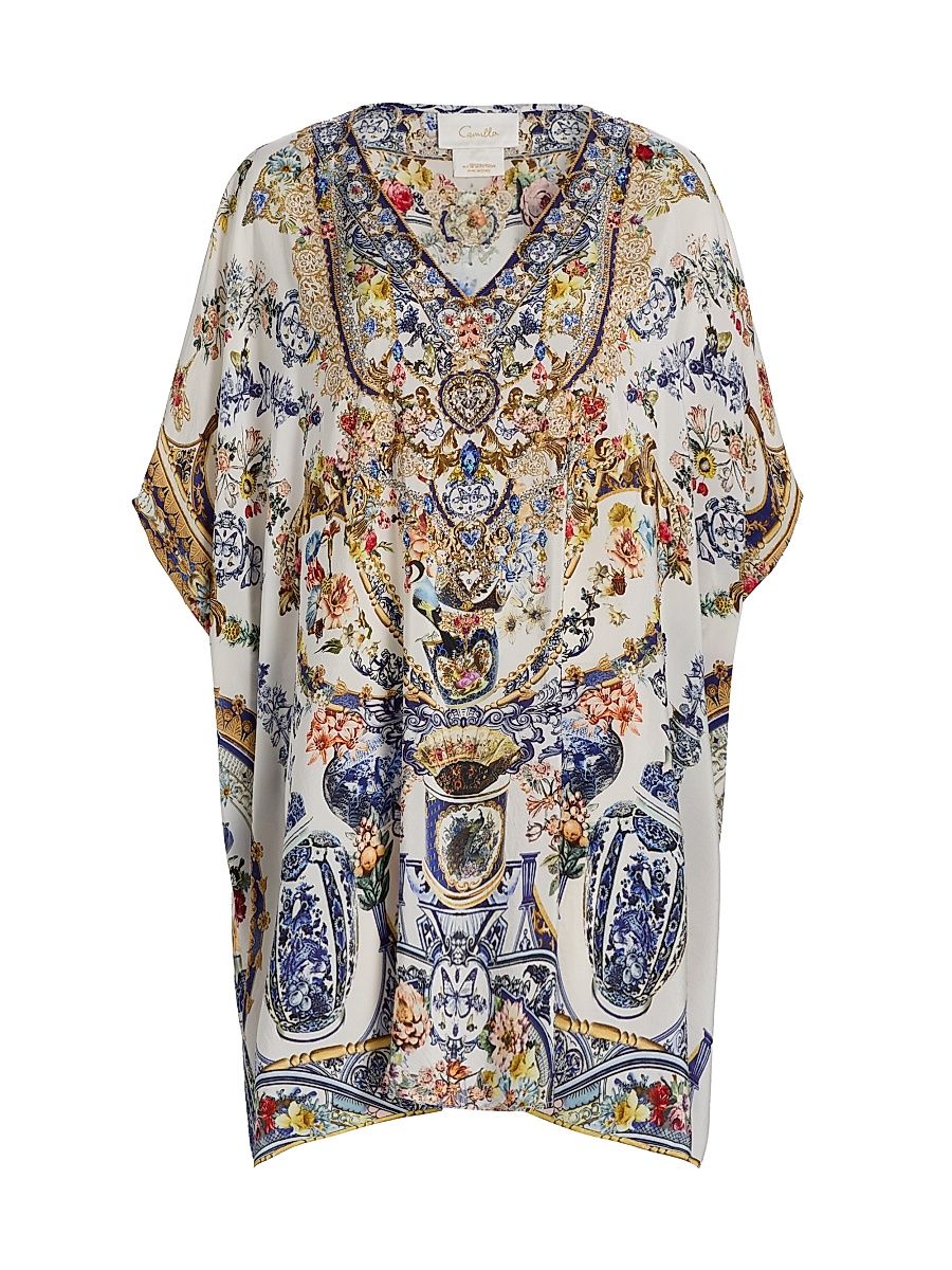 Women's The Potter Embellished Printed Silk Caftan - The Pottery Parlour
