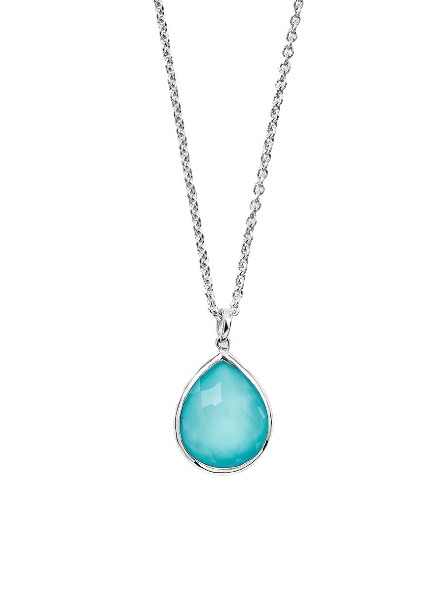 Women's 925 Silver Rock Candy Turquoise Mini Teardrop Pendant Necklace - Silver