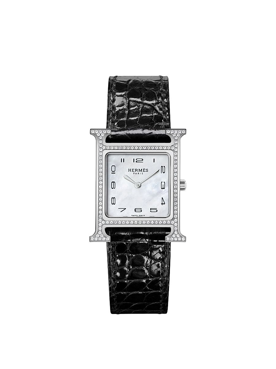 Women's Heure H Stainless Steel, 0.24 TCW Feather-Set Diamond & Alligator-Strap Watch/25MM - Steel