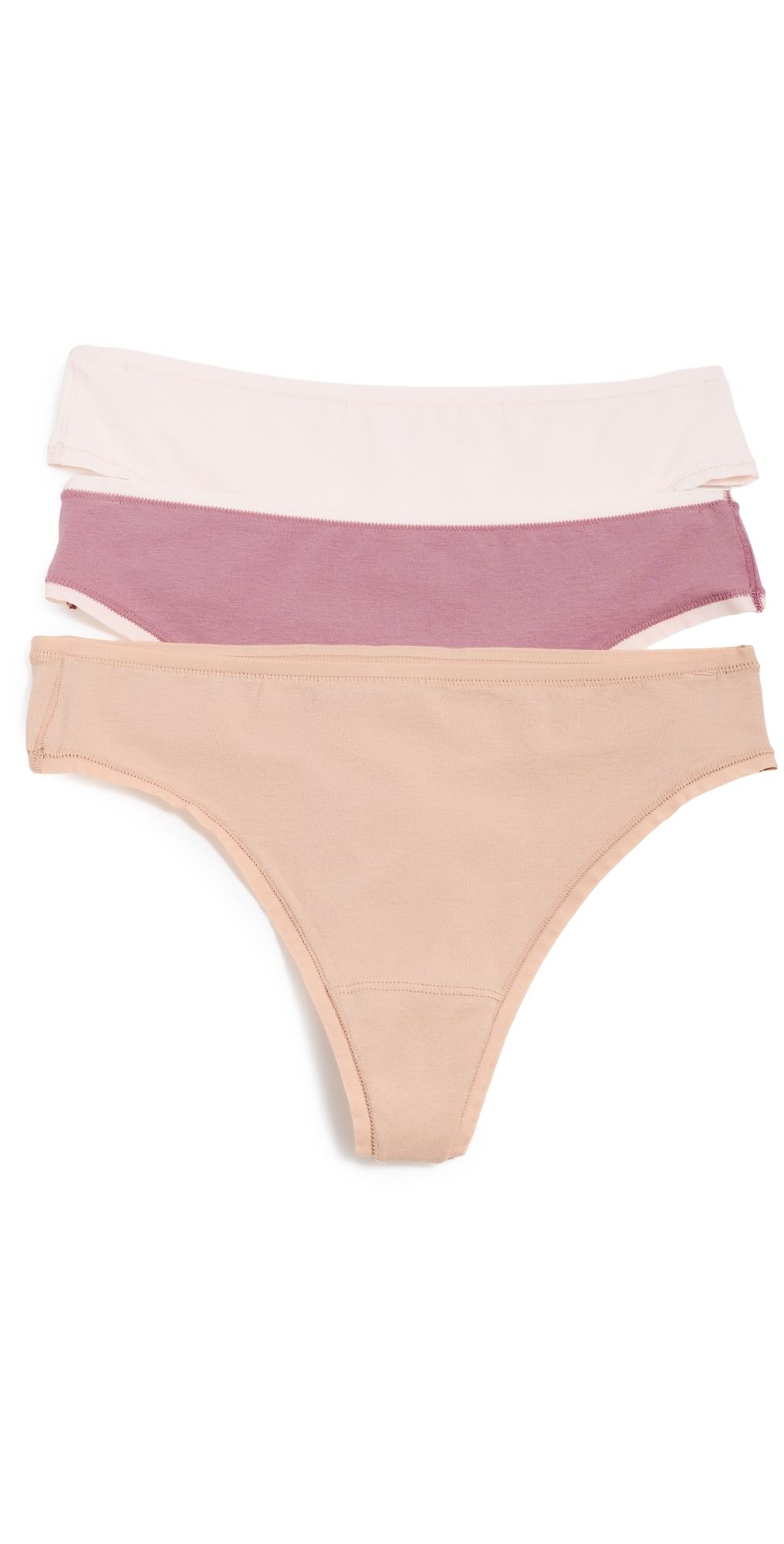 Natori Natori Bliss Bare Cotton Thong 3-Pack Peach Whip/Nostalgia Rose/Buff L