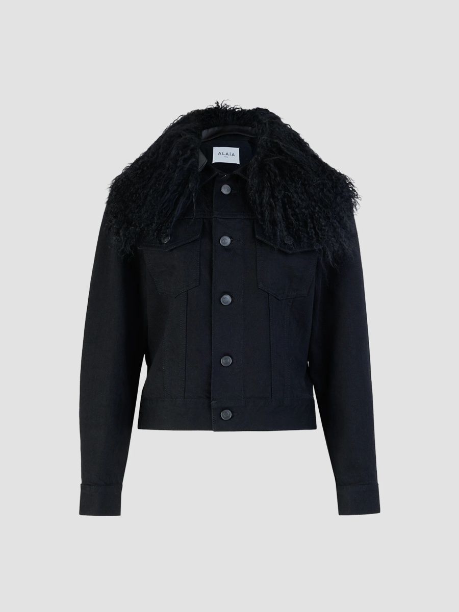 ALAÏA Women's Shearling-Collar Denim Trucker Jacket - Noir Alaia - Size 8