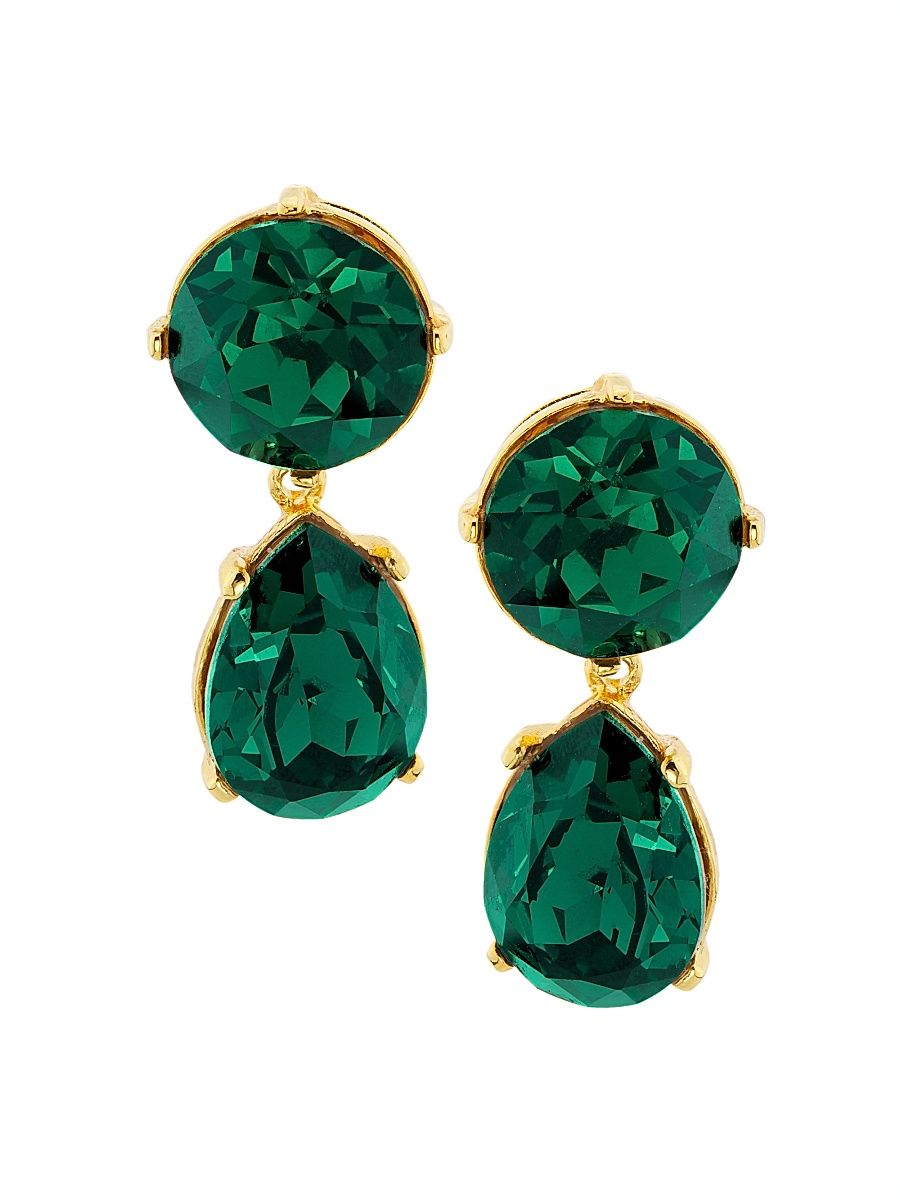 Women's 22K-Gold-Plated & Glass Crystal Clip-On Drop Earrings - Emerald