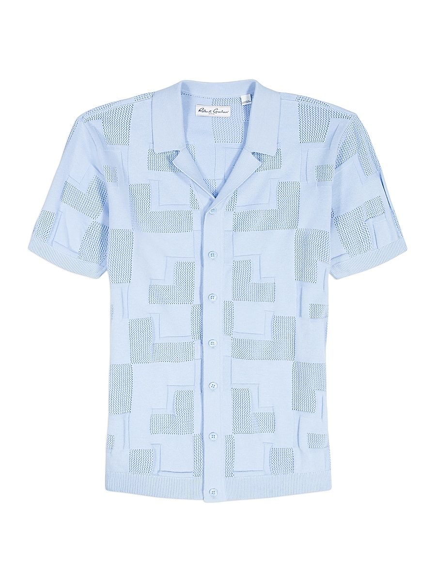 Men's Drayford Jacquard Short-Sleeve Shirt - Light Blue - Size XL