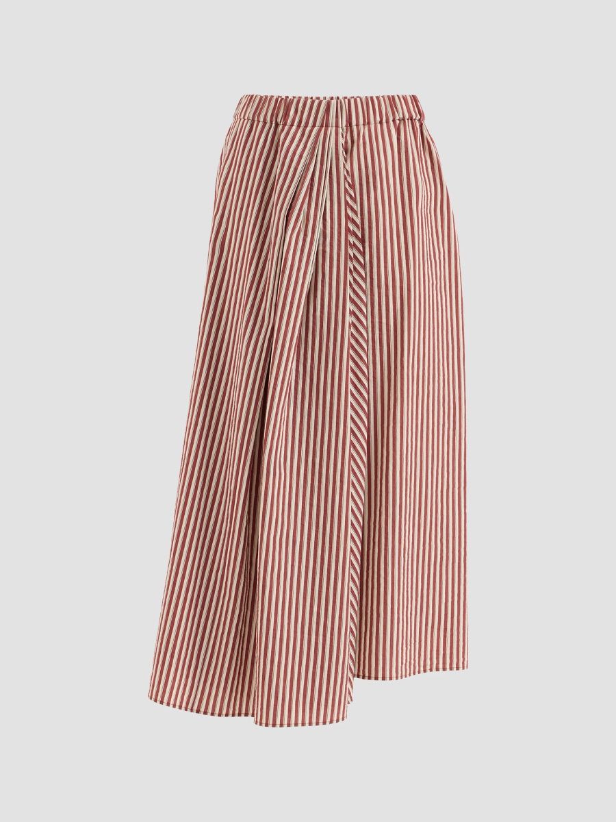 Brunello Cucinelli Women's Striped Wrinkled Poplin Sarong Skirt - Red - Size 16