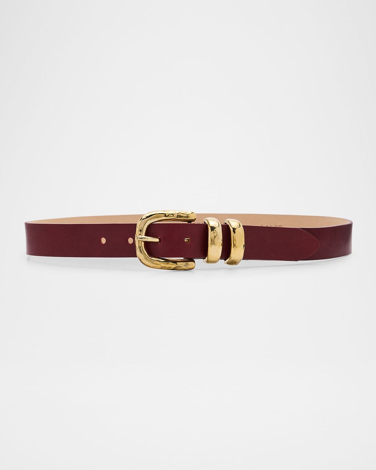 Gold-Tone Buckle Leather Belt