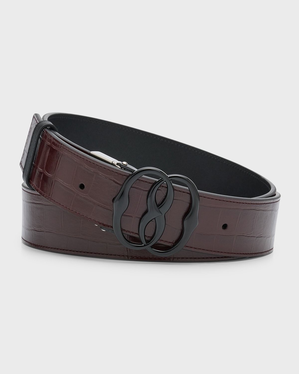 Men & apos;s Reversible Croc-Embossed Leather Emblem Belt