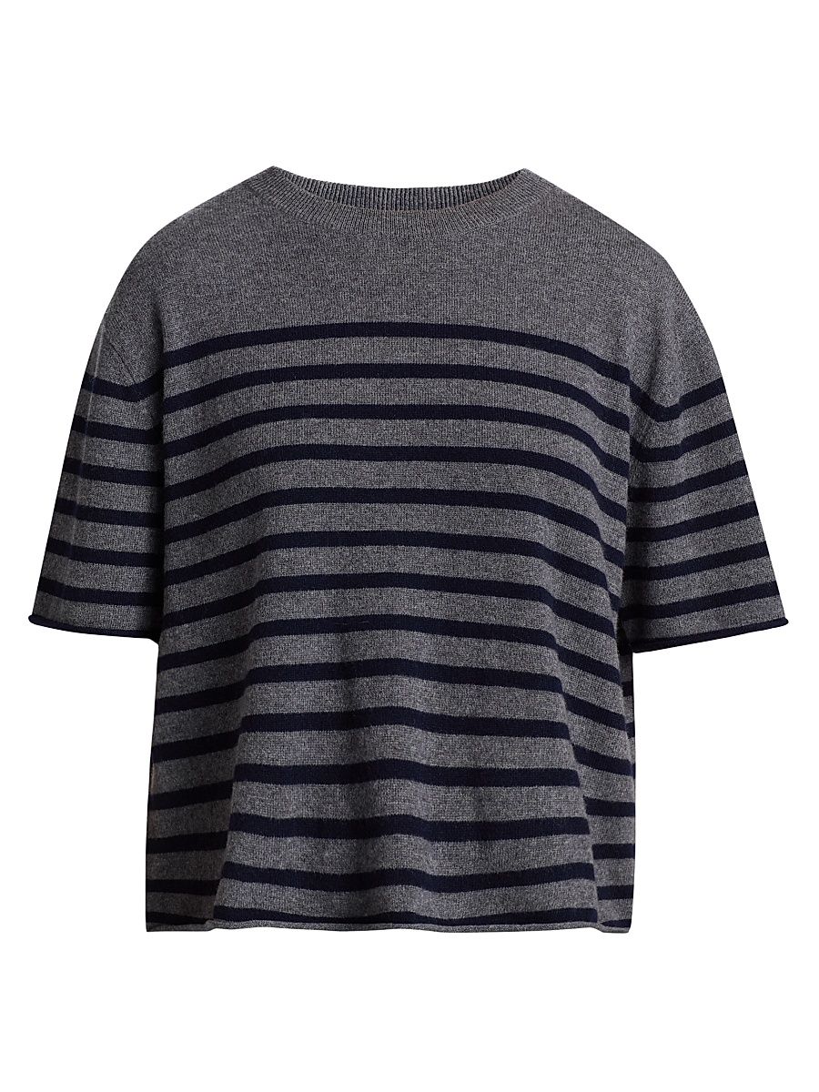 Women's Cila Striped Cashmere Relaxed-Fit T-Shirt - Graphite Navy - Size Small