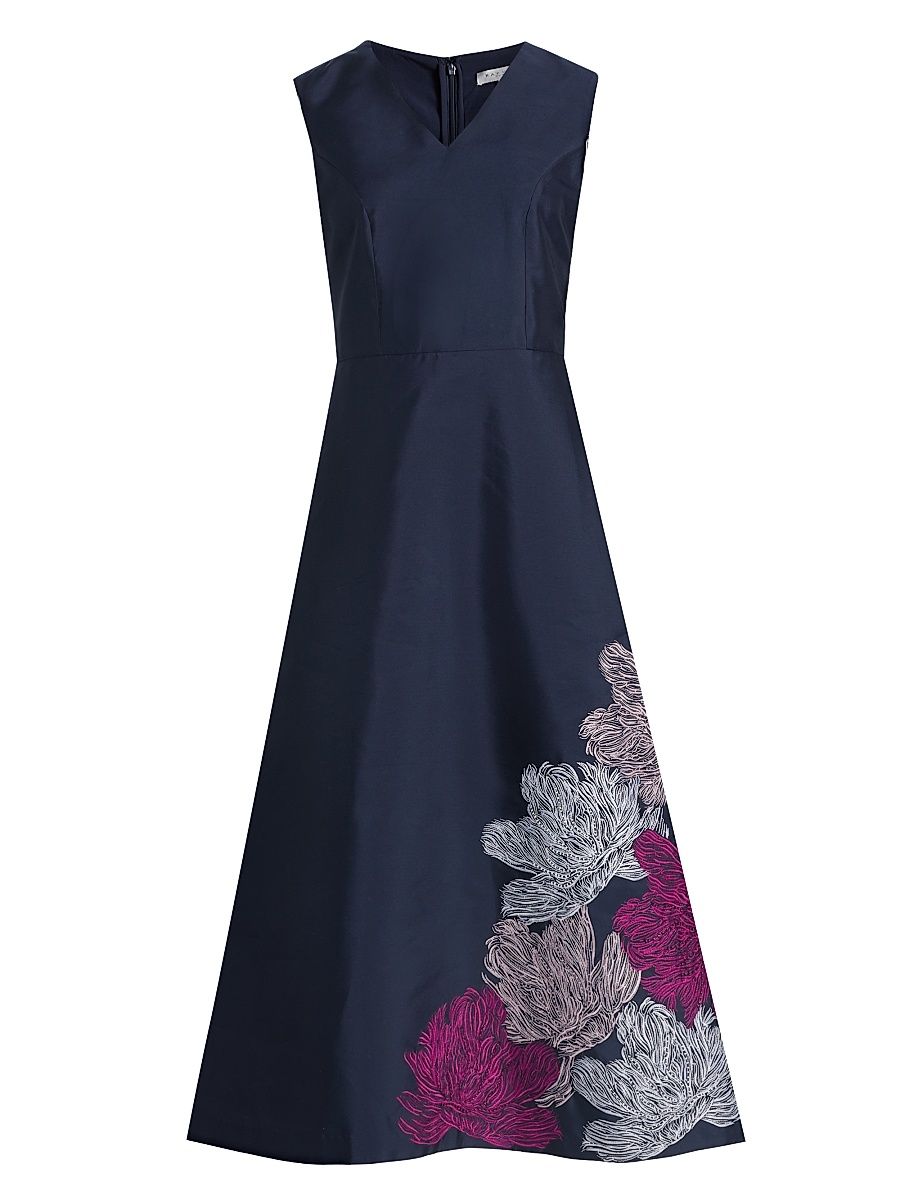 Women's Aria Floral Tea-Length Cocktail Dress - Dark Navy - Size 18