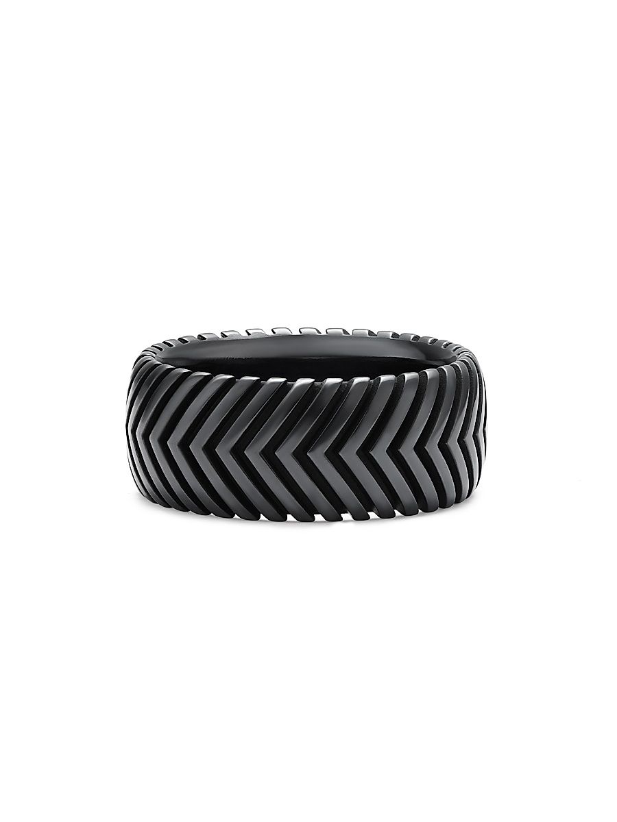 Men's Chevron Band Ring in Black Titanium, 10MM - Black - Size 11
