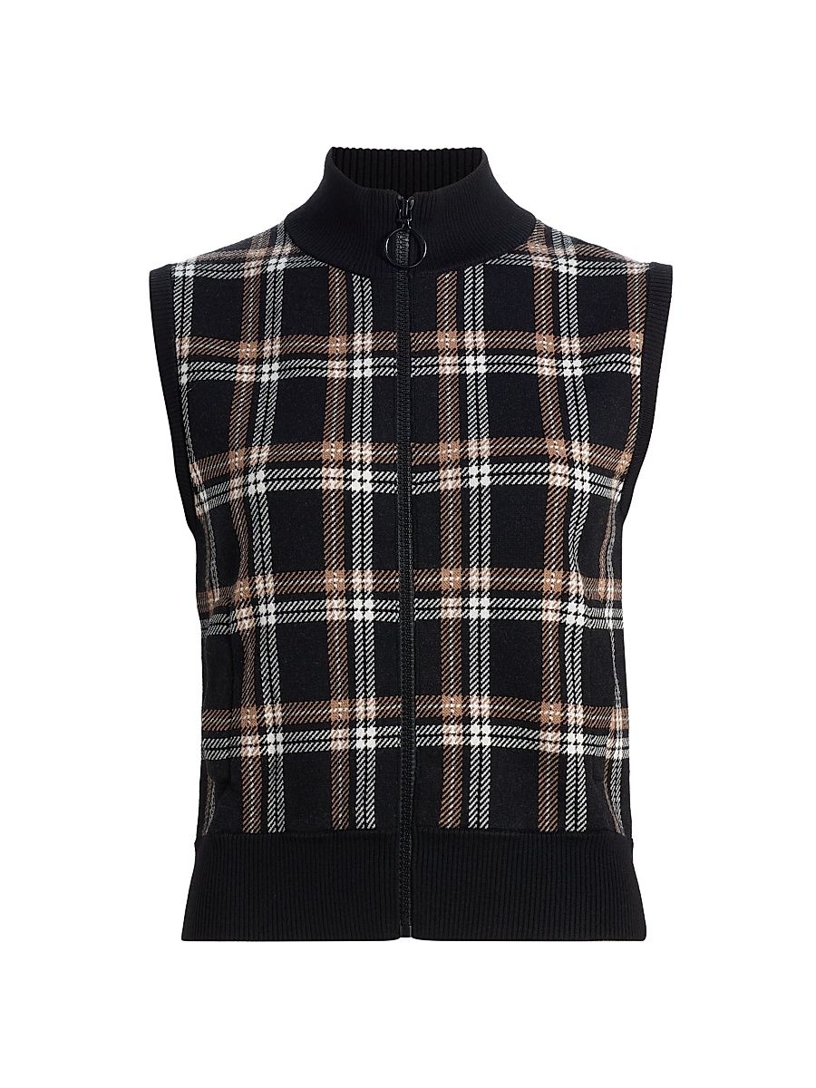 Women's Plaid Jacquard Knit Cardigan - Black Camel Cream - Size 10