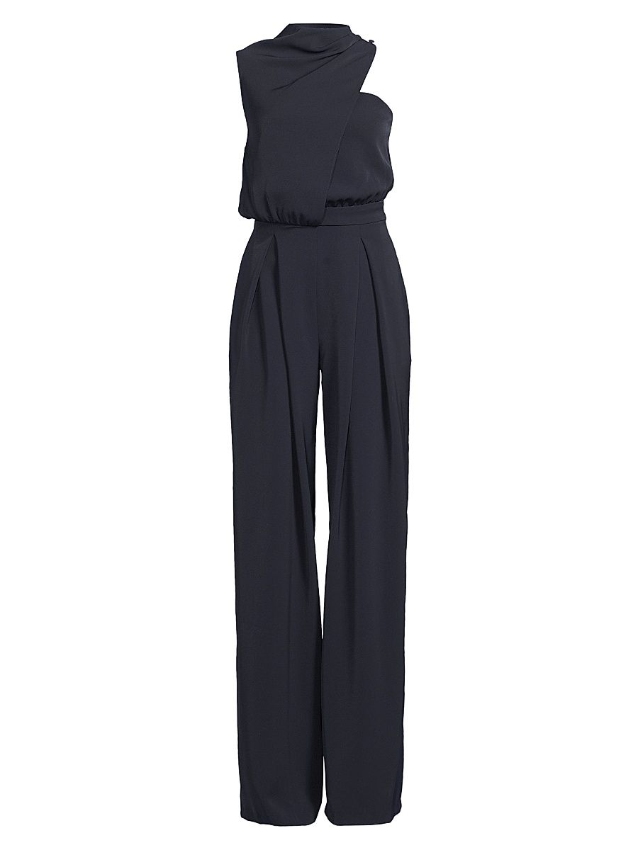 Women's Floella Satin Draped Jumpsuit - Navy - Size 10