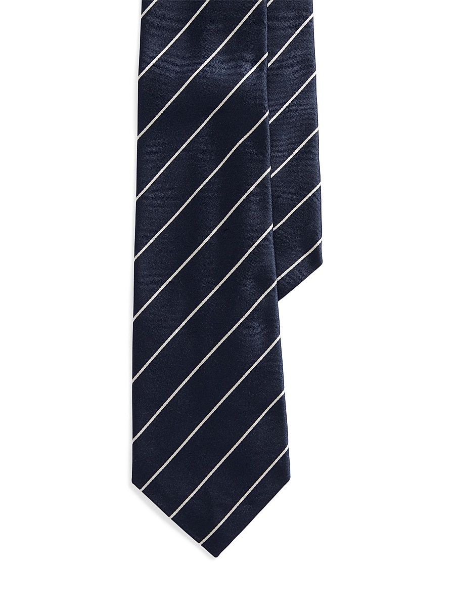 Men's Striped Silk Tie - Dark Navy