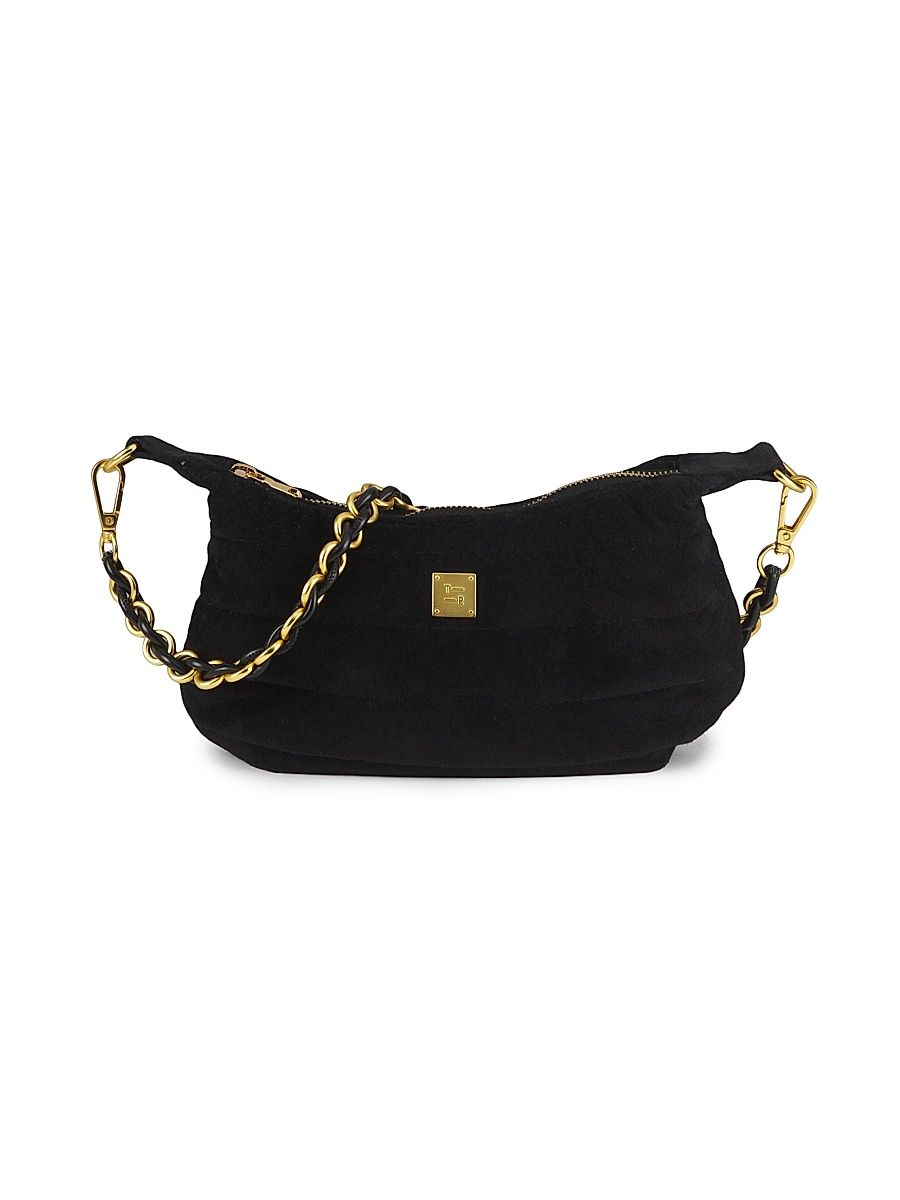 Women's Mini Moon Suede Shoulder Bag - Black Suede