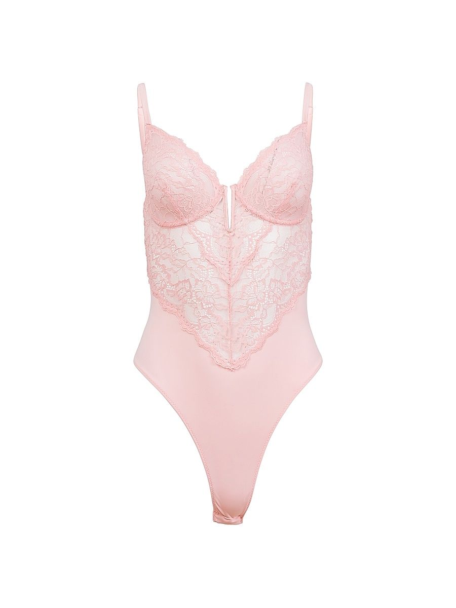 Women's Bianca Lace-Silk Bodysuit - Peach Blossom - Size Medium