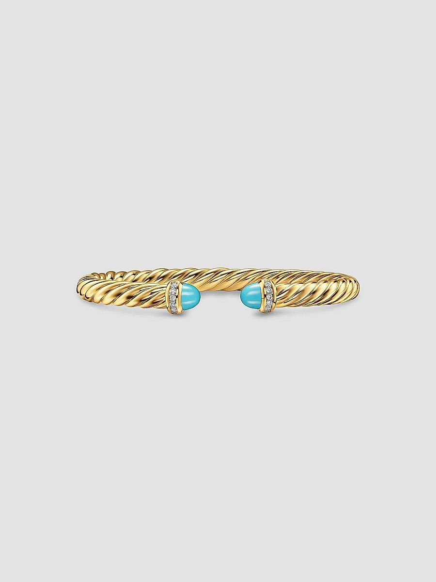 David Yurman Women's Cablespira Flex Bracelet in 18K Yellow Gold - Turquoise - Size Medium