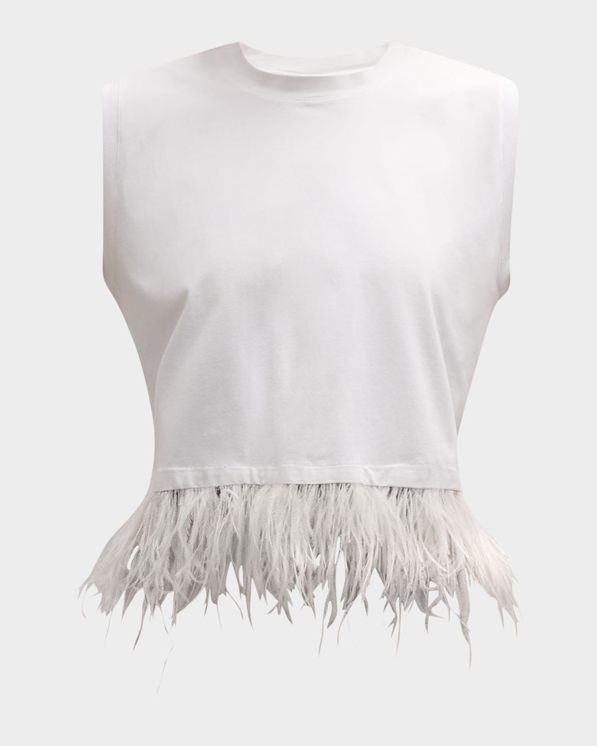 Feather-Hem Cropped Sleeveless T-Shirt