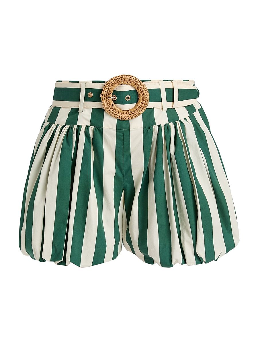 Women's Ray Striped Bubble Hem Shorts - Green White Stripe - Size 14