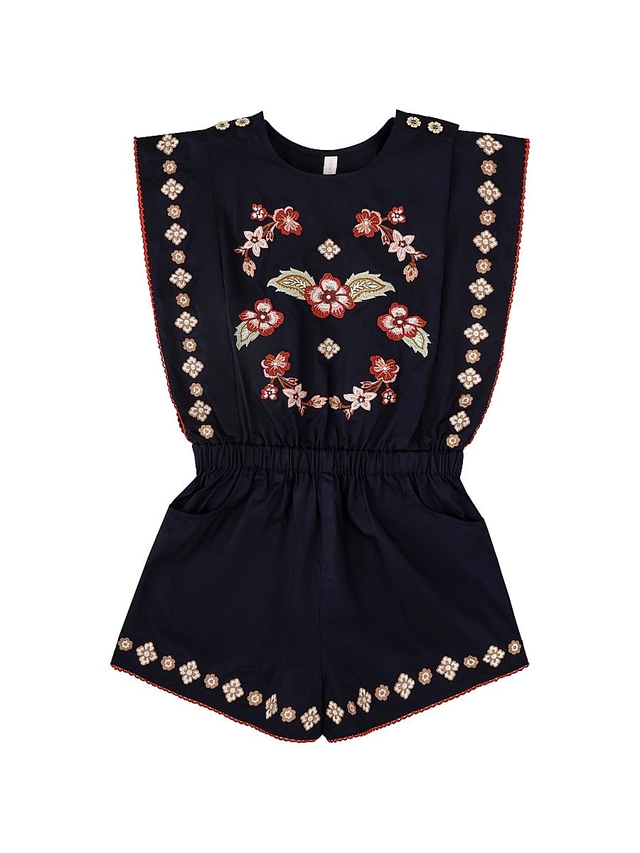 Little Girl's & Girl's Aster Embroidered Playsuit - Dark Navy - Size 12