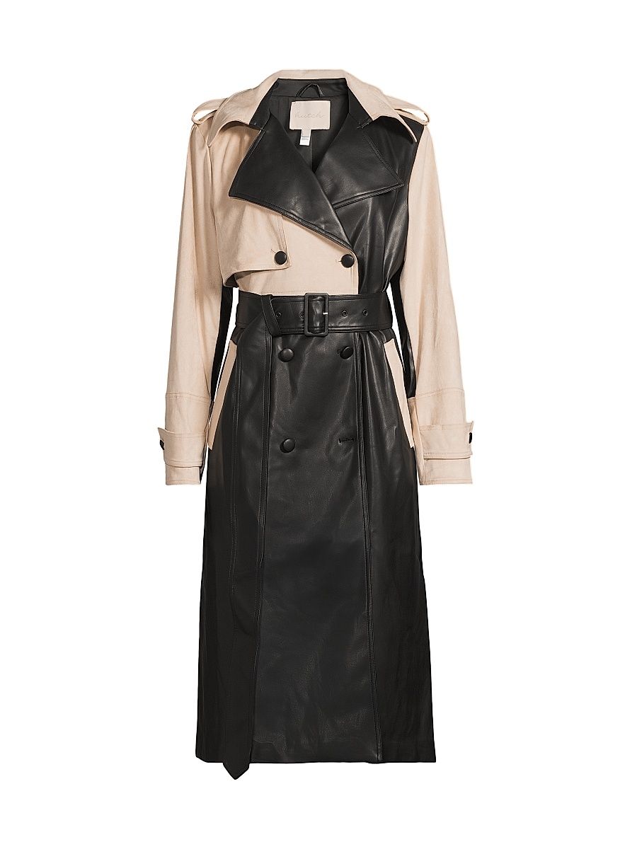 Women's Stasia Faux Leather Trench Coat - Ivory Black - Size XXS