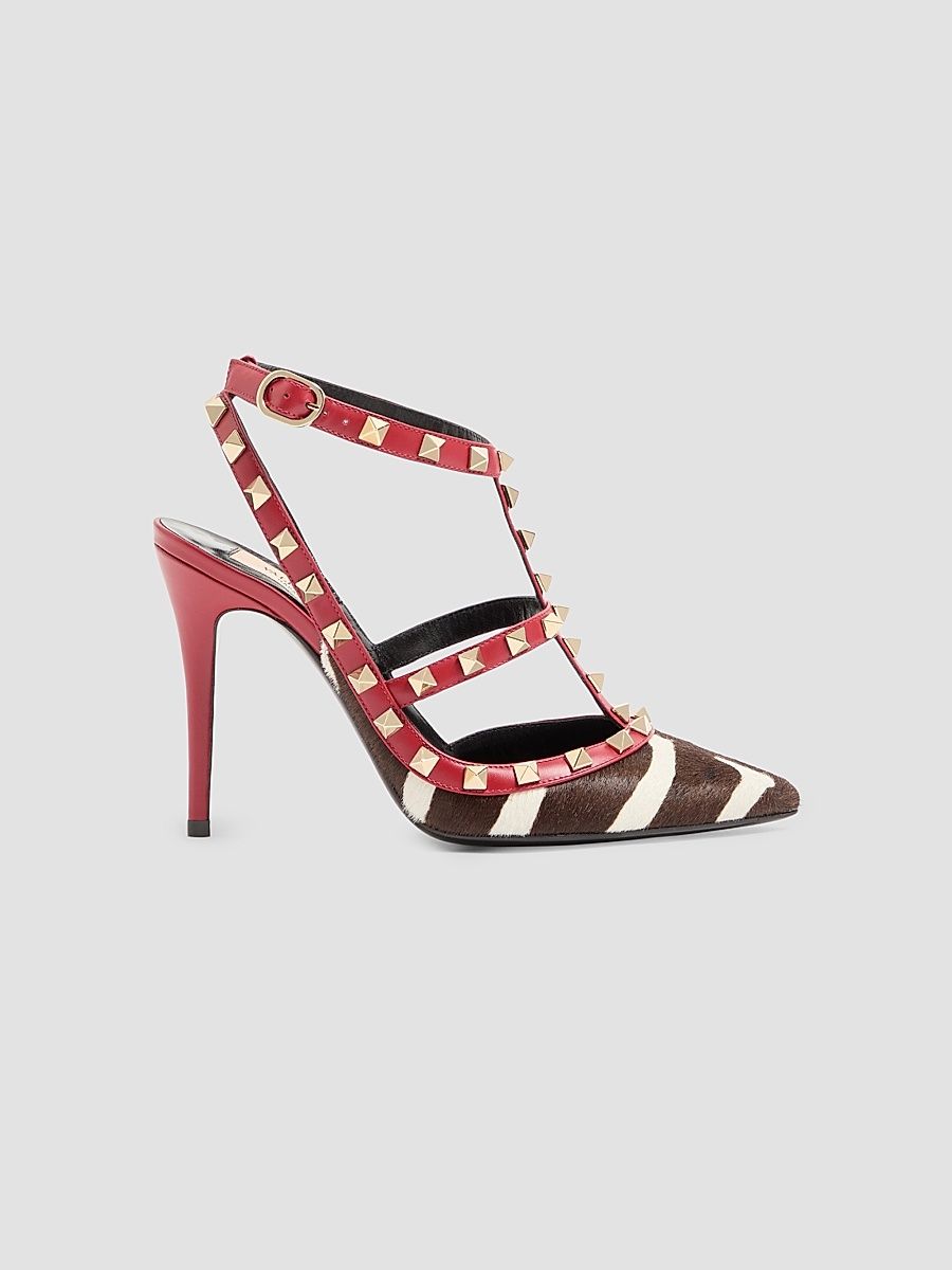 Women's Rockstud 100MM Pumps in Pony-Effect Calfskin - White Marrone Red - Size 10