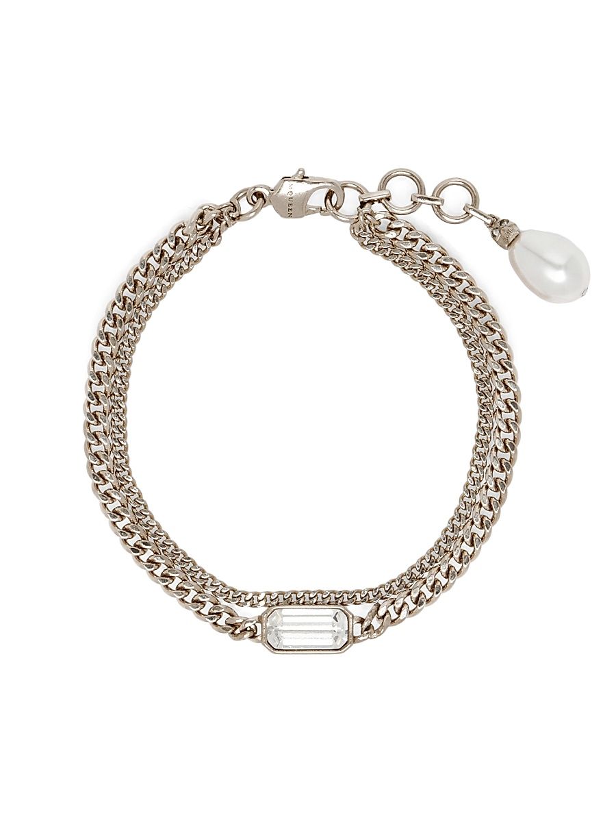 Women's Crystal & Imitation Pearl Chain Bracelet - Black