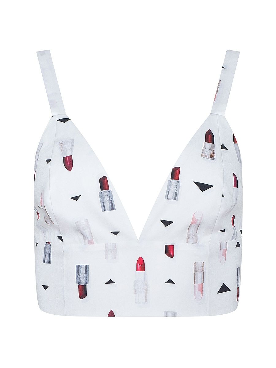 Women's Kaori Lipstick Print Bralette - Ivory Multi Lipstick - Size XXL
