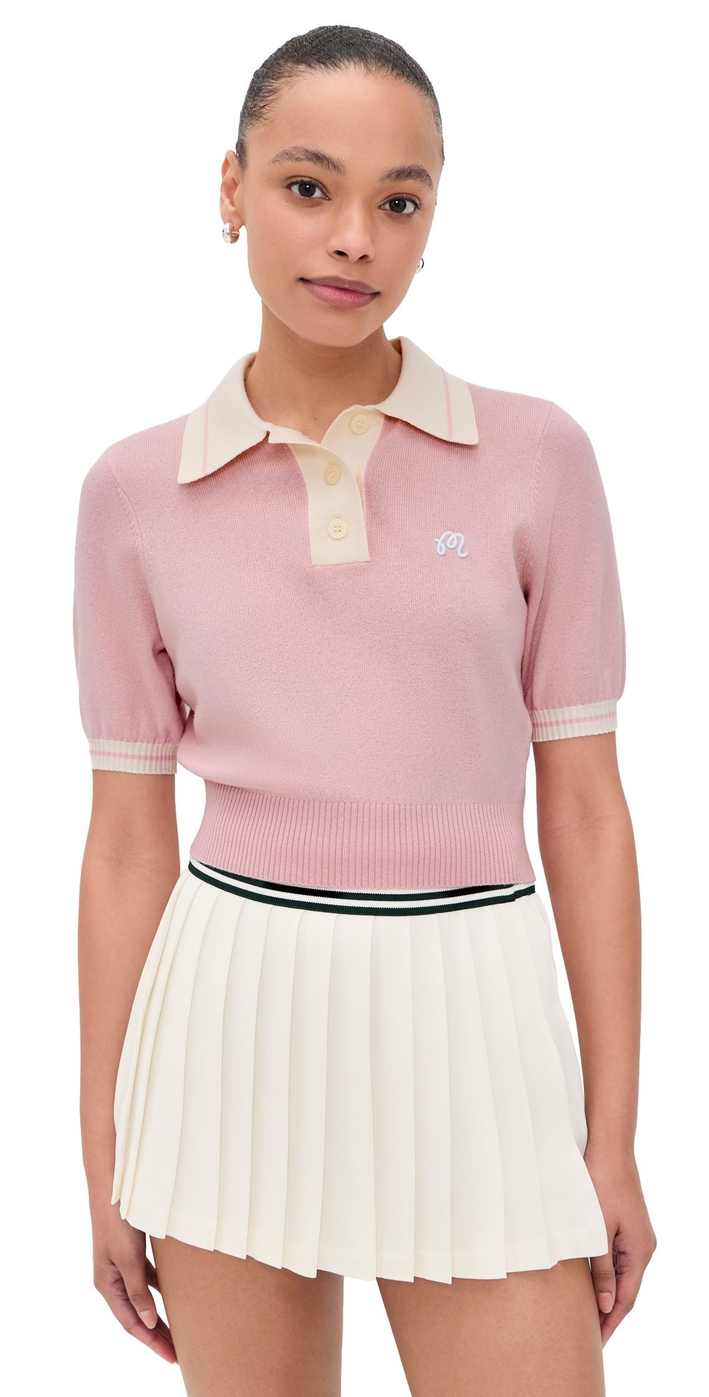 Malbon Mikayla Wool Knit Polo Pull Over Dusty Rose M