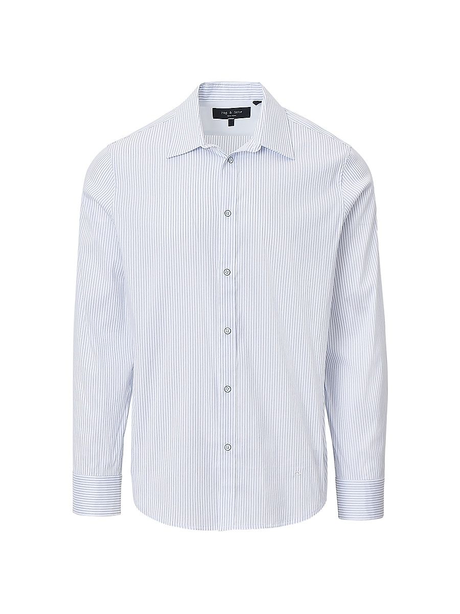 Men's Patrick Striped Poplin Cotton-Blend Shirt - Blue Stripe - Size Small