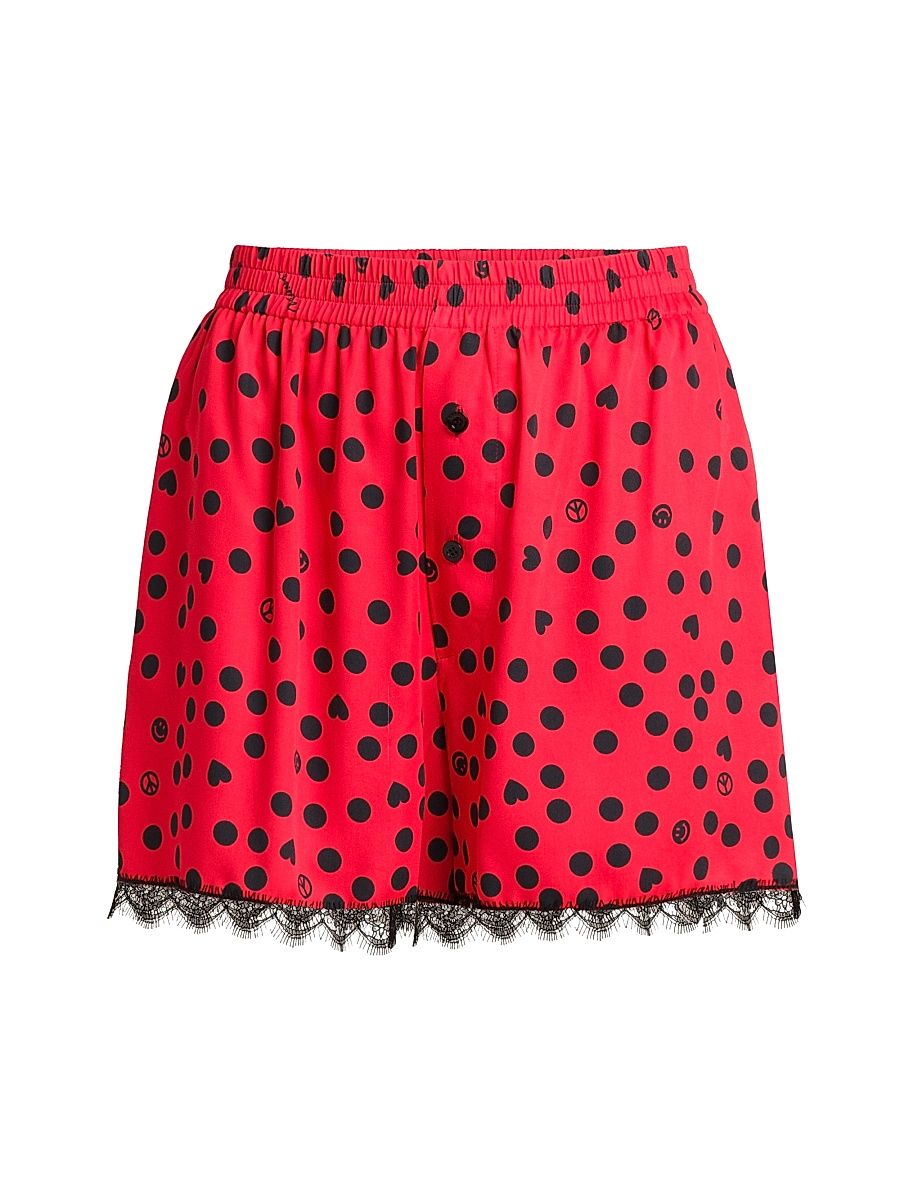 Women's Polka Dot Lace-Trimmed Shorts - Multi Red - Size 10