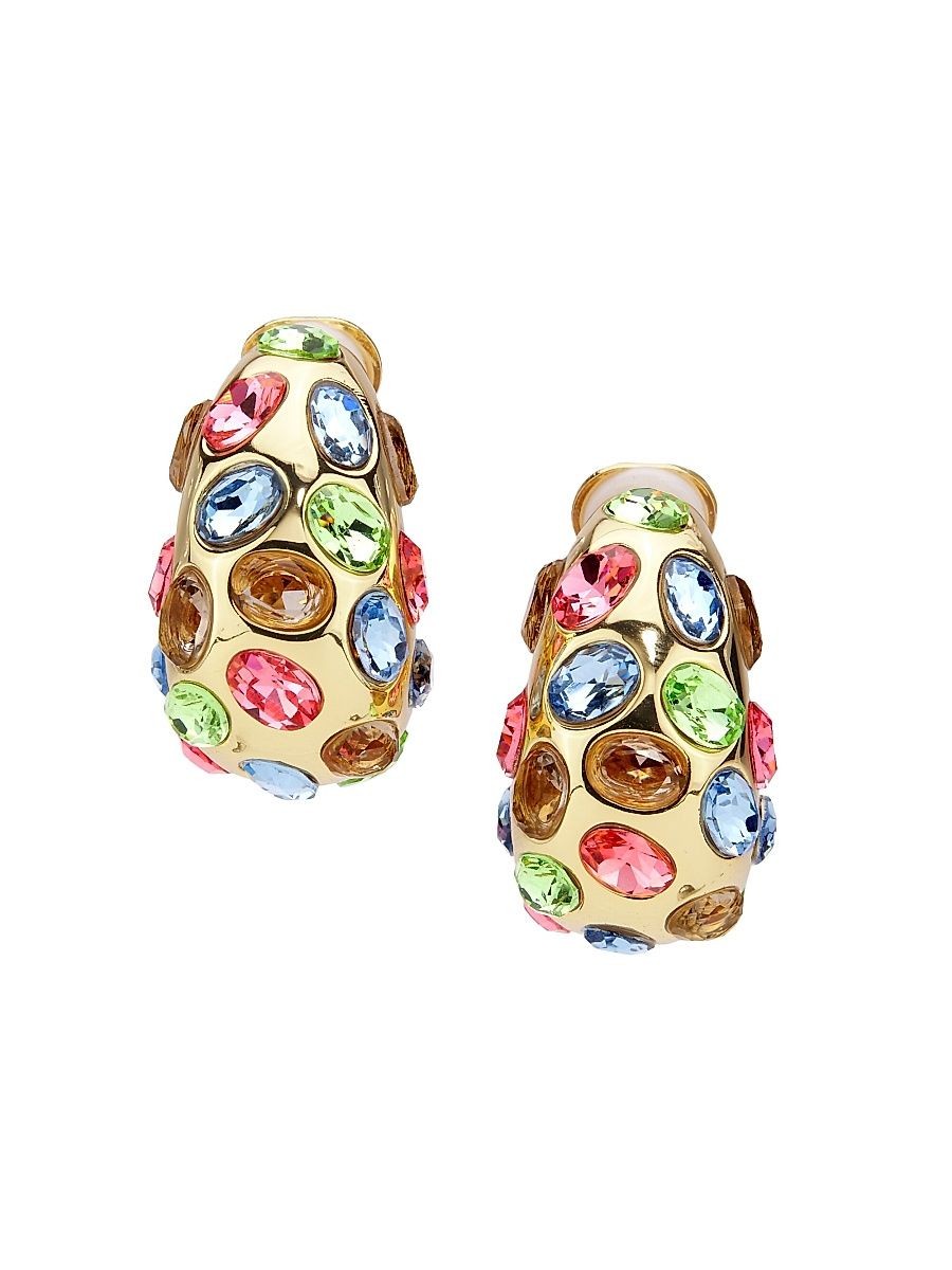 Women's Goldtone Multi-Pastel-Gemstone Domed Clip-On Earrings - Gold Pastel Multi