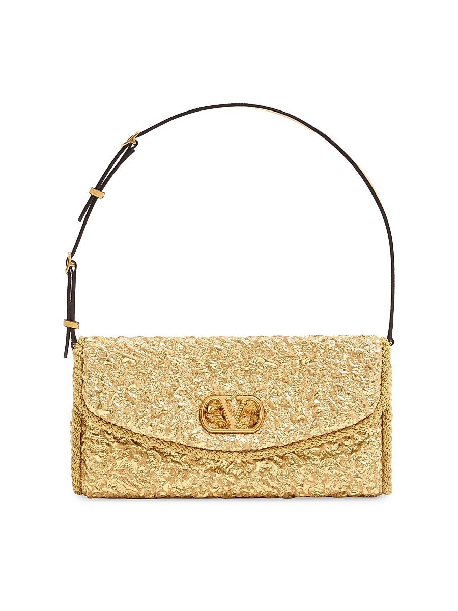 Women's Devain Small Shoulder Bag in Cloqué Jacquard Fabric - Gold