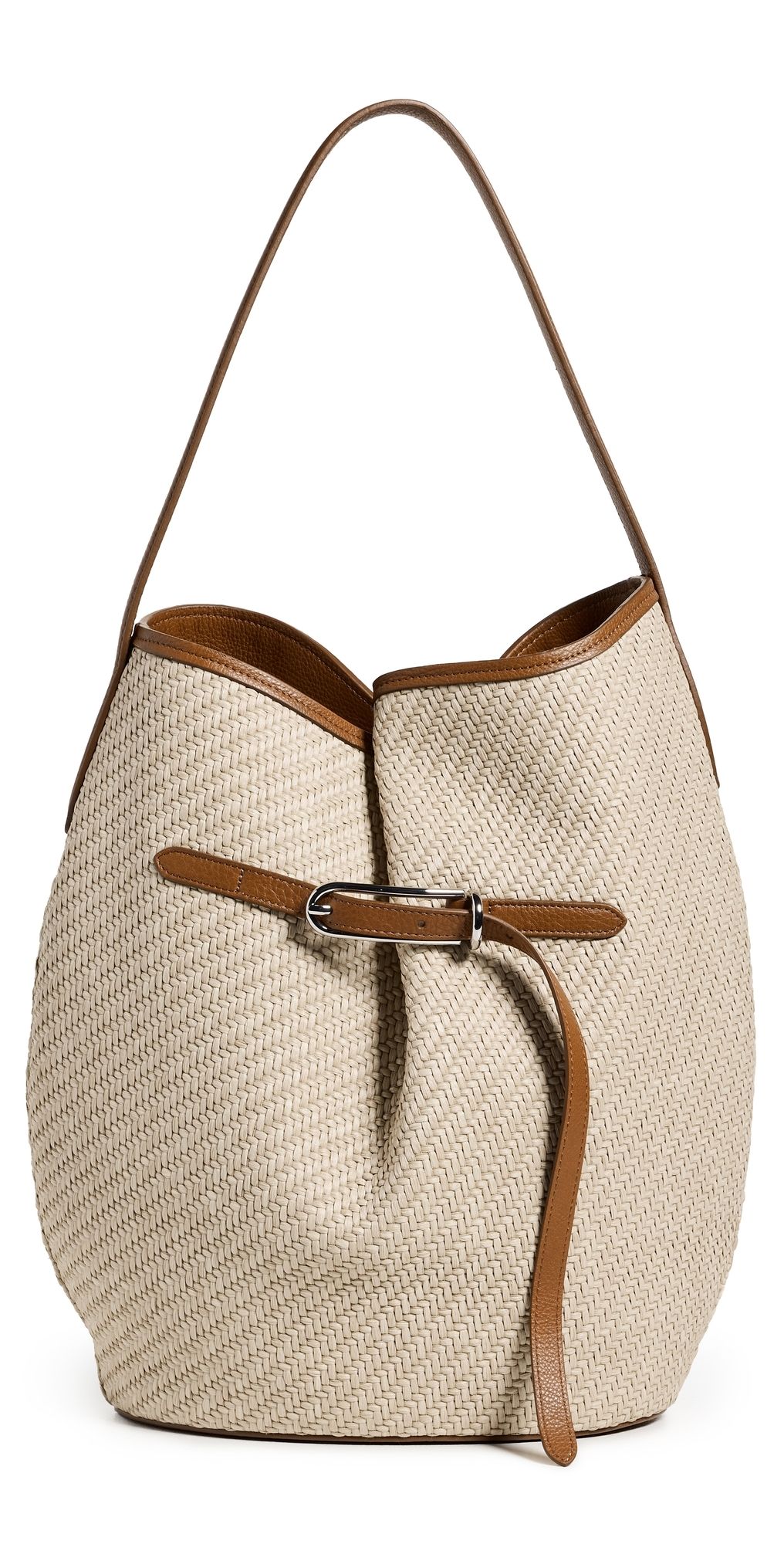 Liffner Belted Large Raffia Bucket Bag Beige Silver Hardware One Size