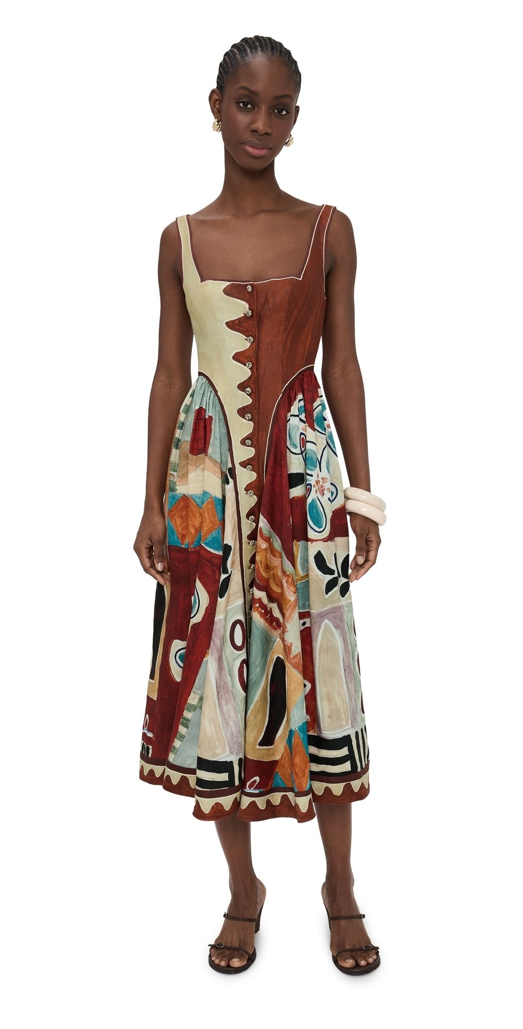 ALÉMAIS Michelle Square Neck Midi Dress Multi 12