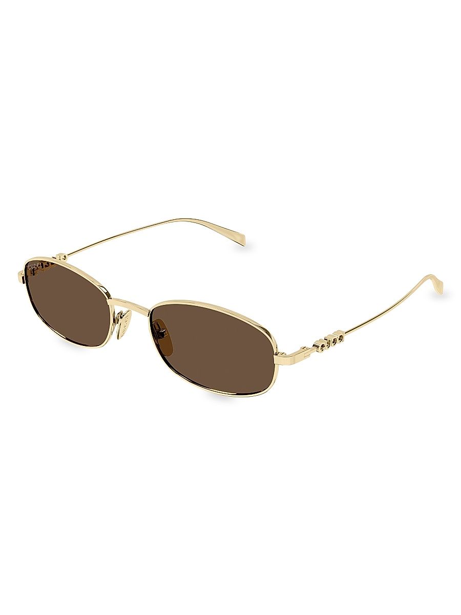 Women's Gucci Block 54MM Oval Sunglasses - Gold