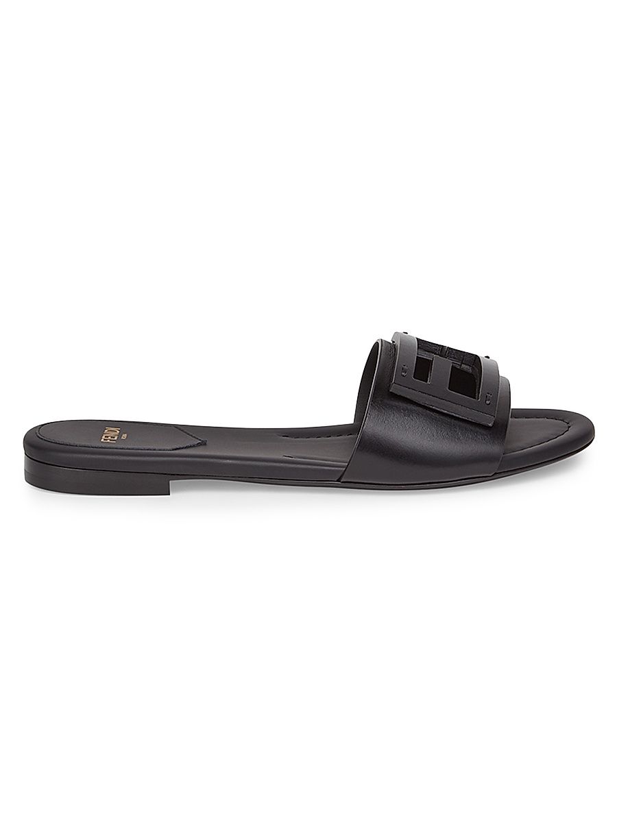 Women's Logo Leather Slide Sandals - Black - Size 7