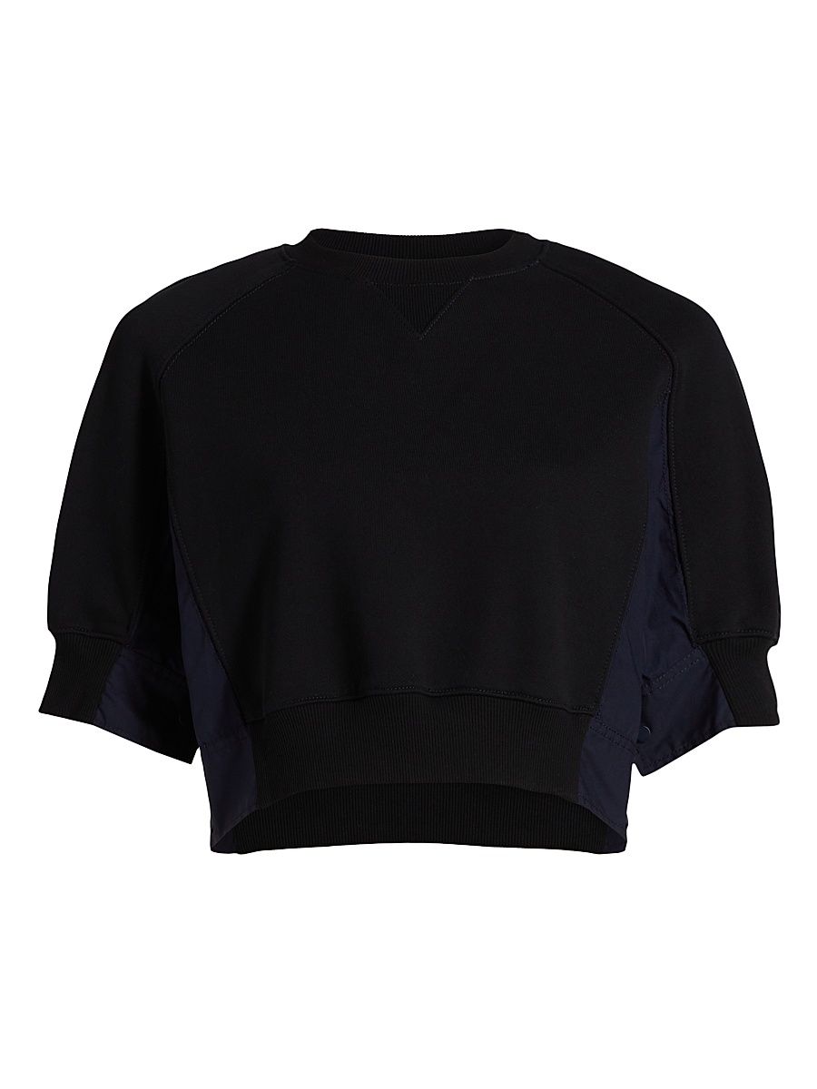 Women's Puff Sleeve Cropped Combo Sweatshirt - Midnight - Size Large