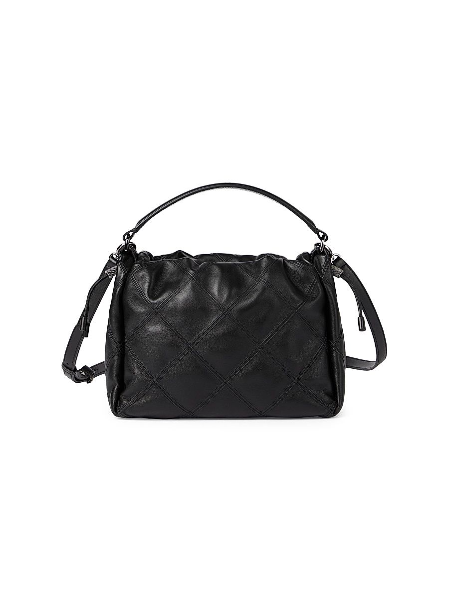 Women's Mellow Small Bucket Bag in Quilted Nappa Leather - Black