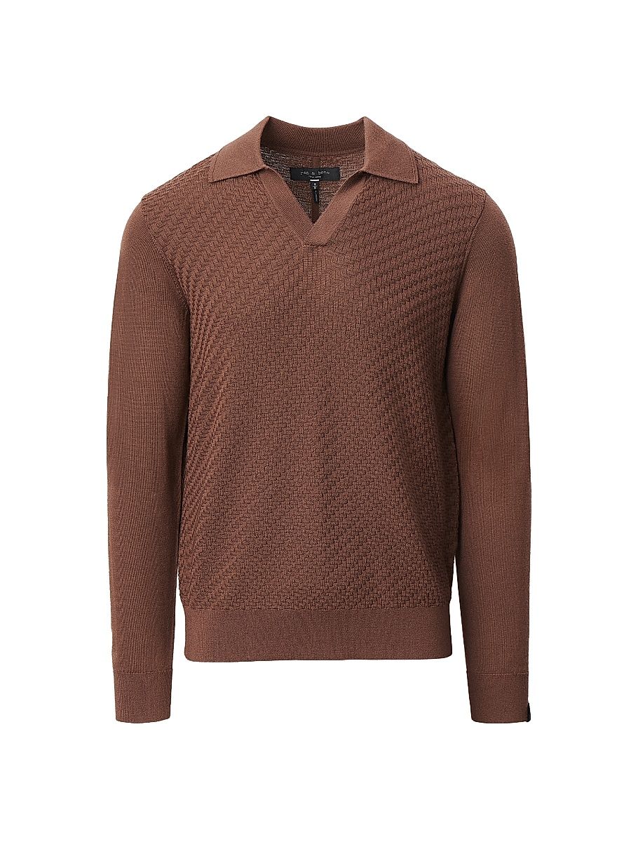 Men's Charles Johnny Collar Polo Sweater - Brown - Size XL