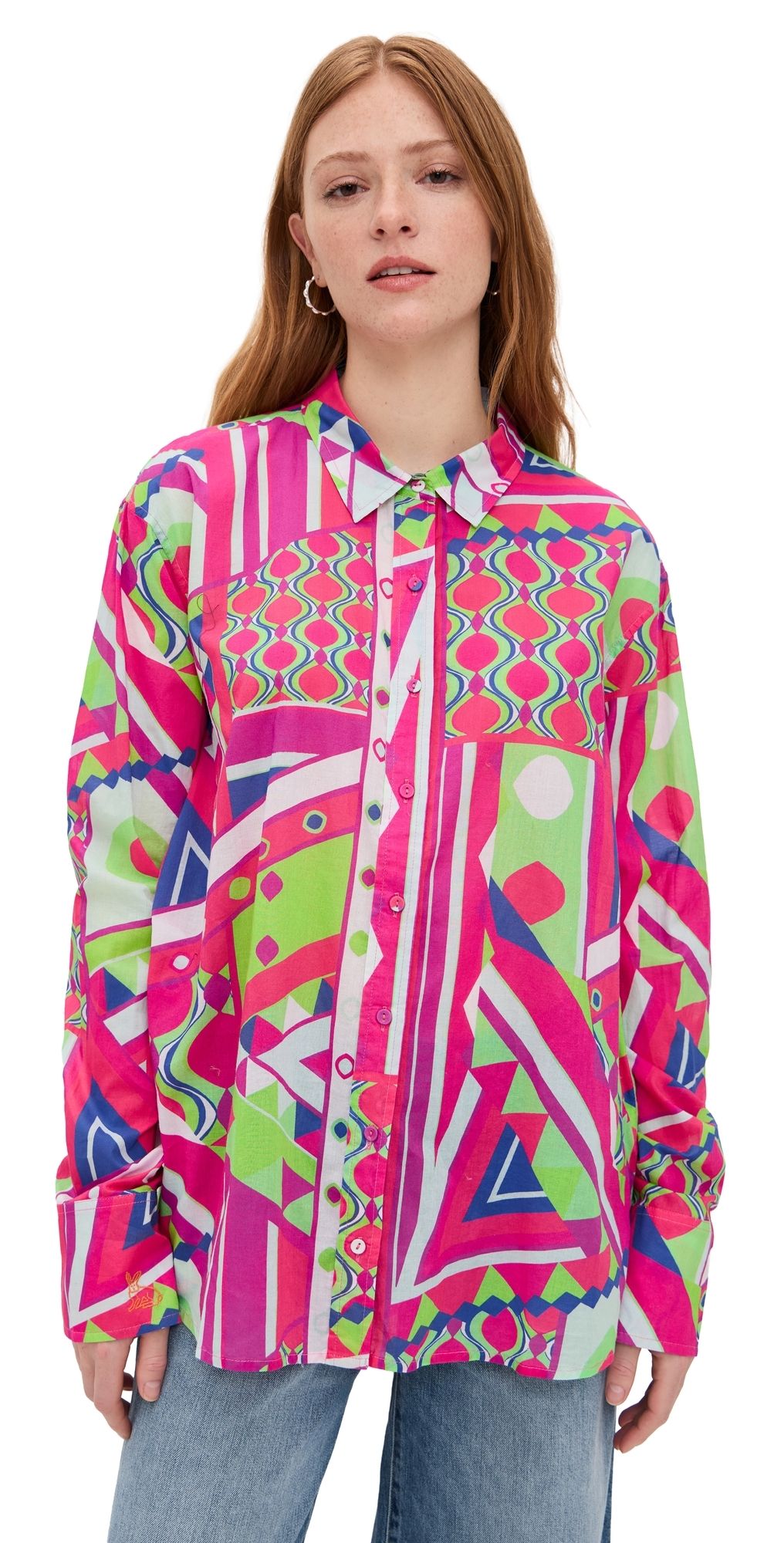 Coniglio Palm Beach Classic Button Down Prism Geo Magenta Grove One Size