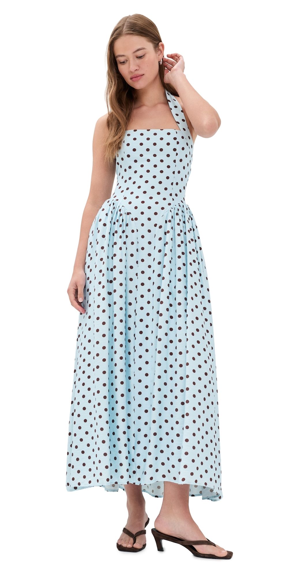 Seven Wonders Sammi Midi Dress Sky Blue/Choc Polka S
