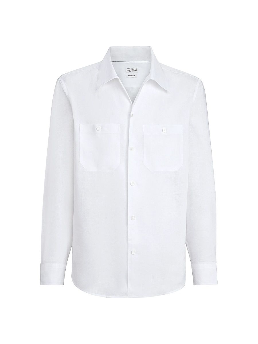 Men's Linen Easy Fit Shirt with Chest Pockets - White - Size XXXL