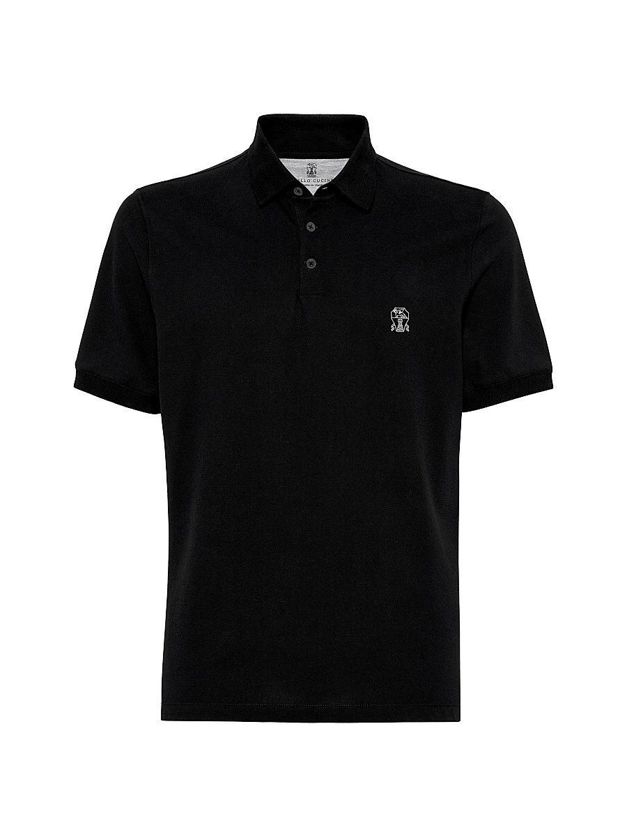 Men's Cotton Piqué Polo Shirt with Logo - Black - Size XS