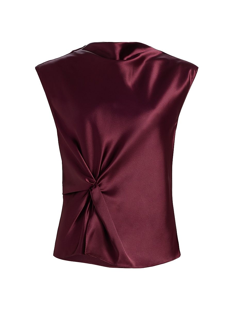 Women's Robin Asymmetric Stretch Satin Top - Mahogany - Size XL