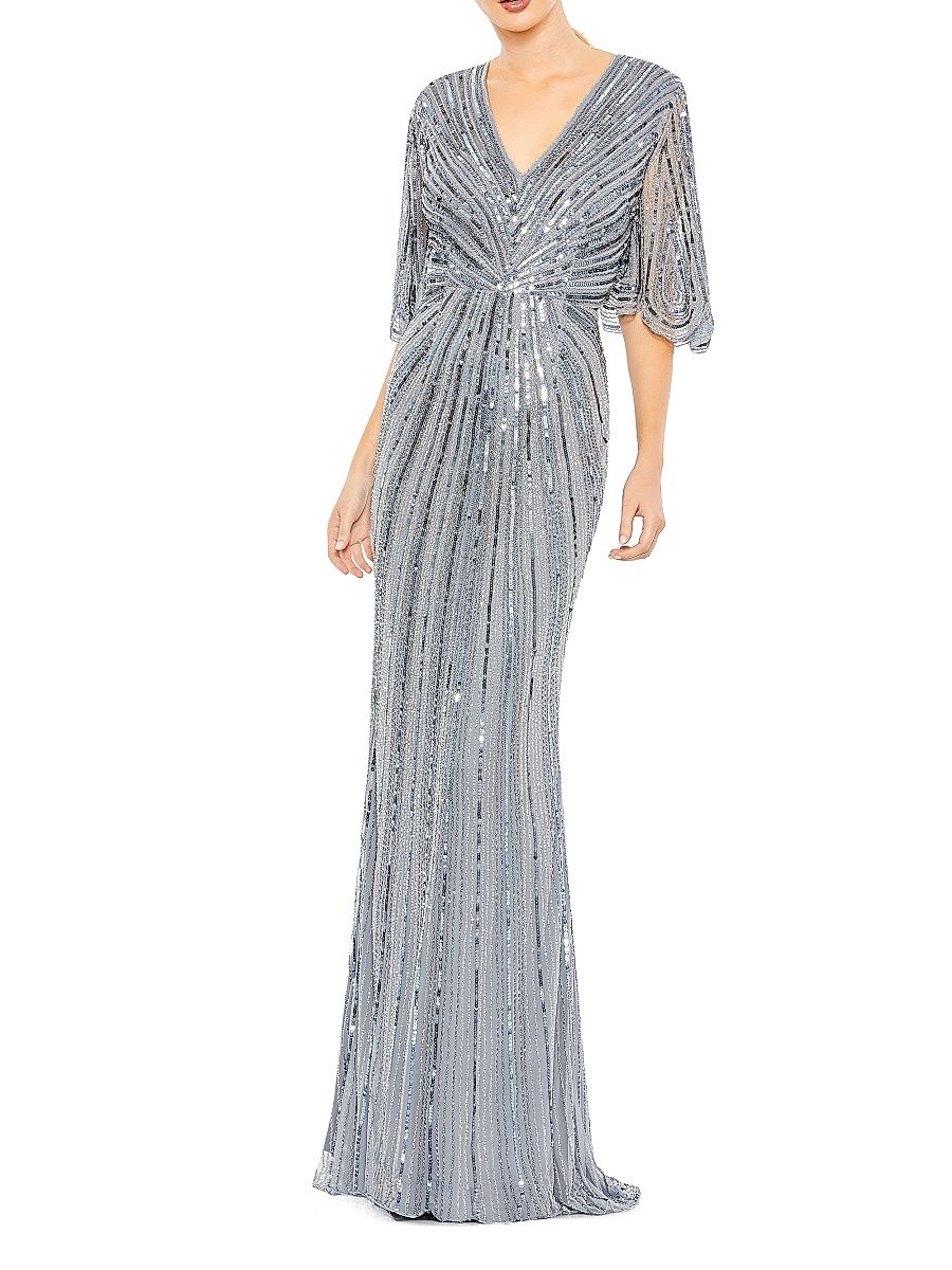 Women's Sequin Flutter-Sleeve Gown - Slate Blue - Size 20