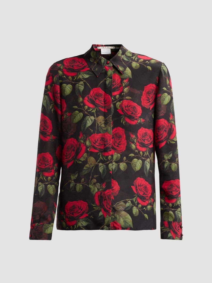 ALICE + OLIVIA Women's Willa Rogue Roma Silk Shirt - Rouge Romance Black - Size XL