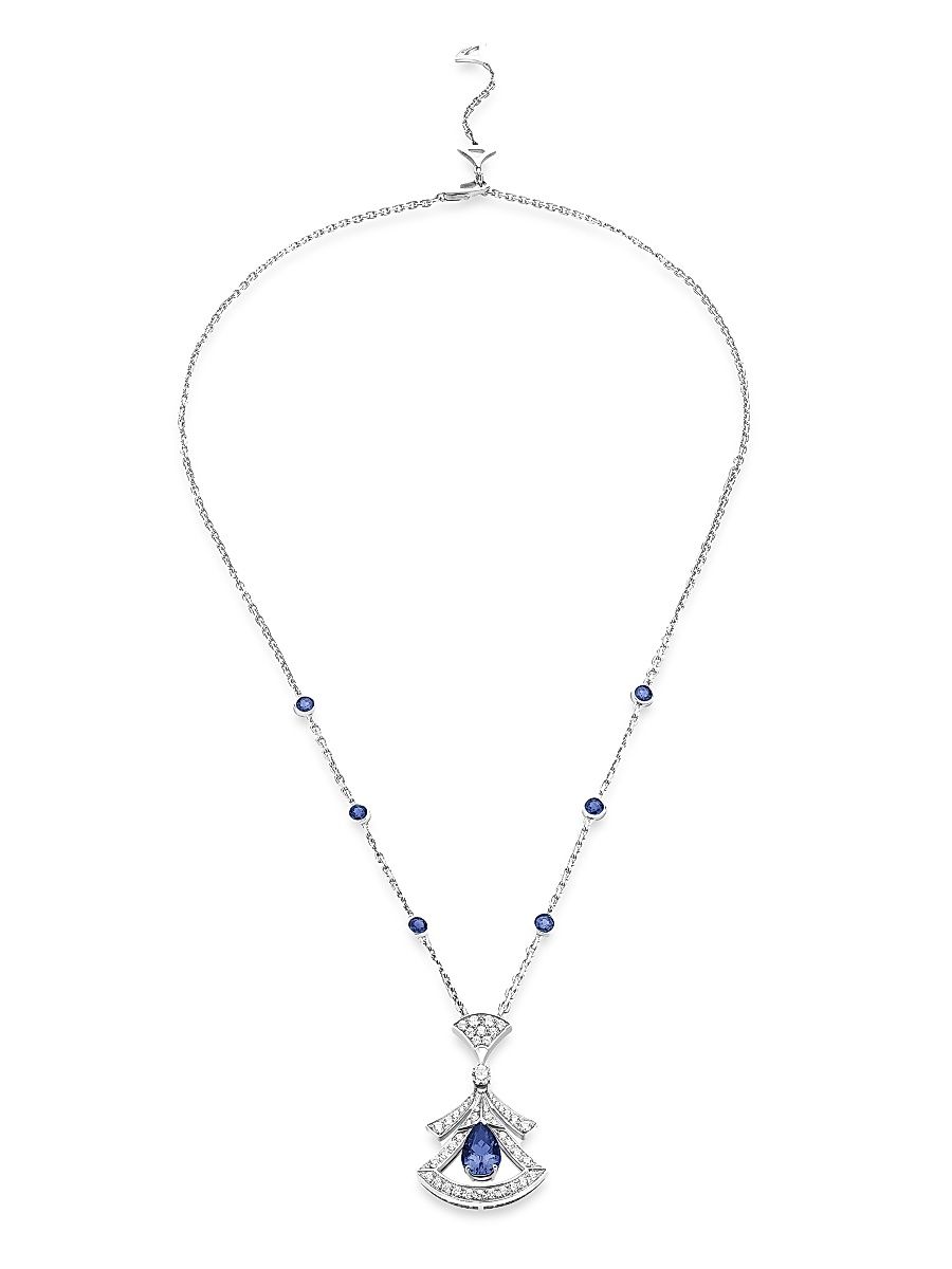 Women's Divas' Dream 18K White Gold, Blue Sapphire, & Diamond Pendant Necklace